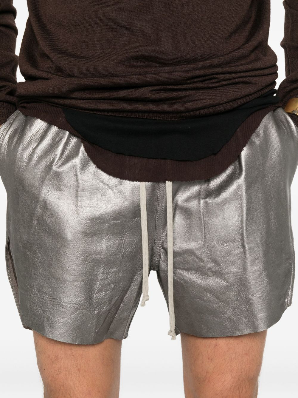 leather drawstring shorts - 5