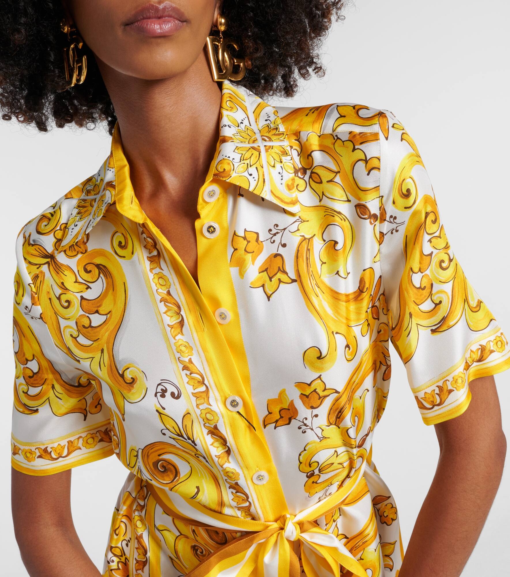 Majolica silk twill shirt dress - 4