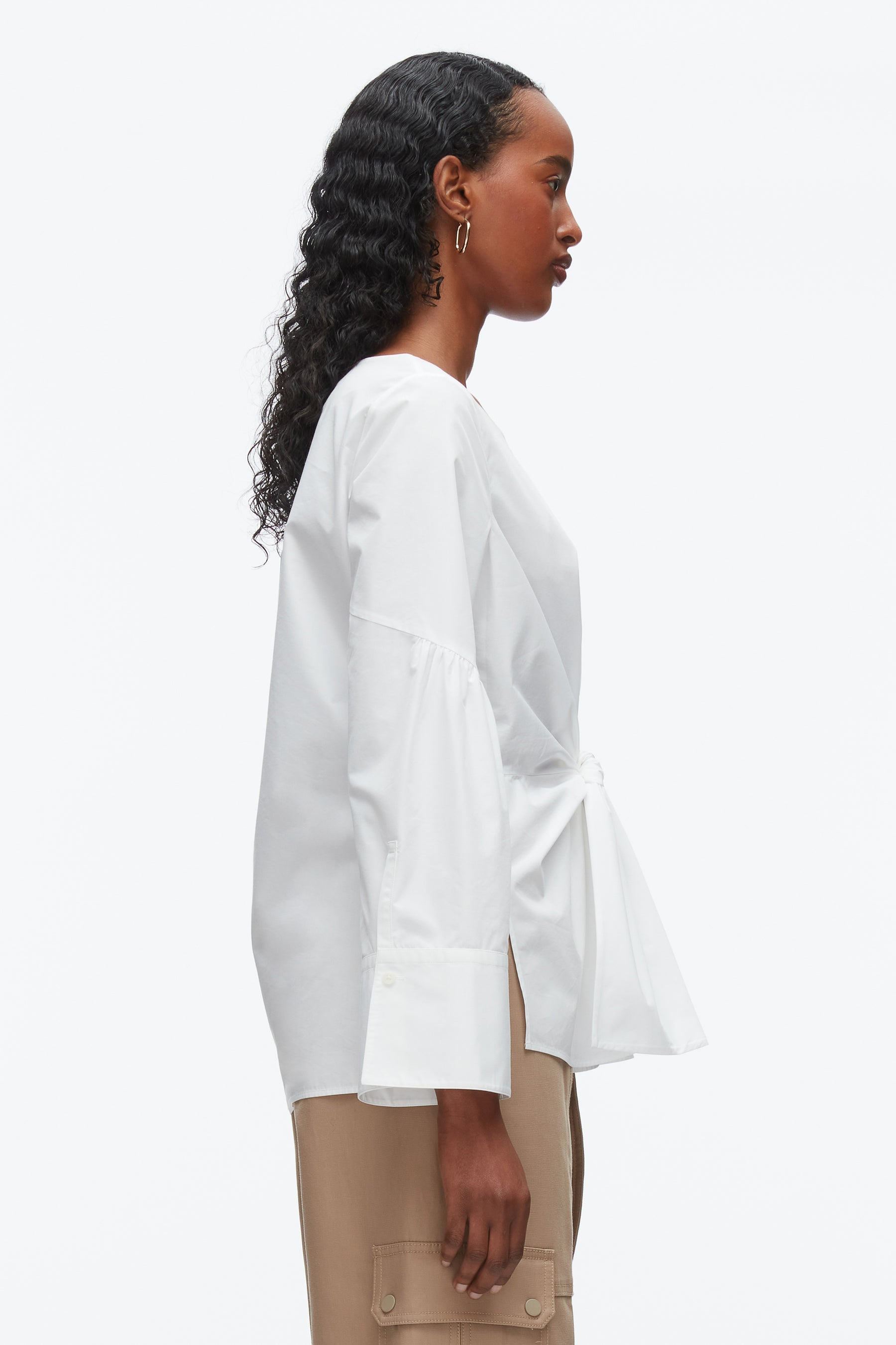 Tie Front Poplin Shirt - 4