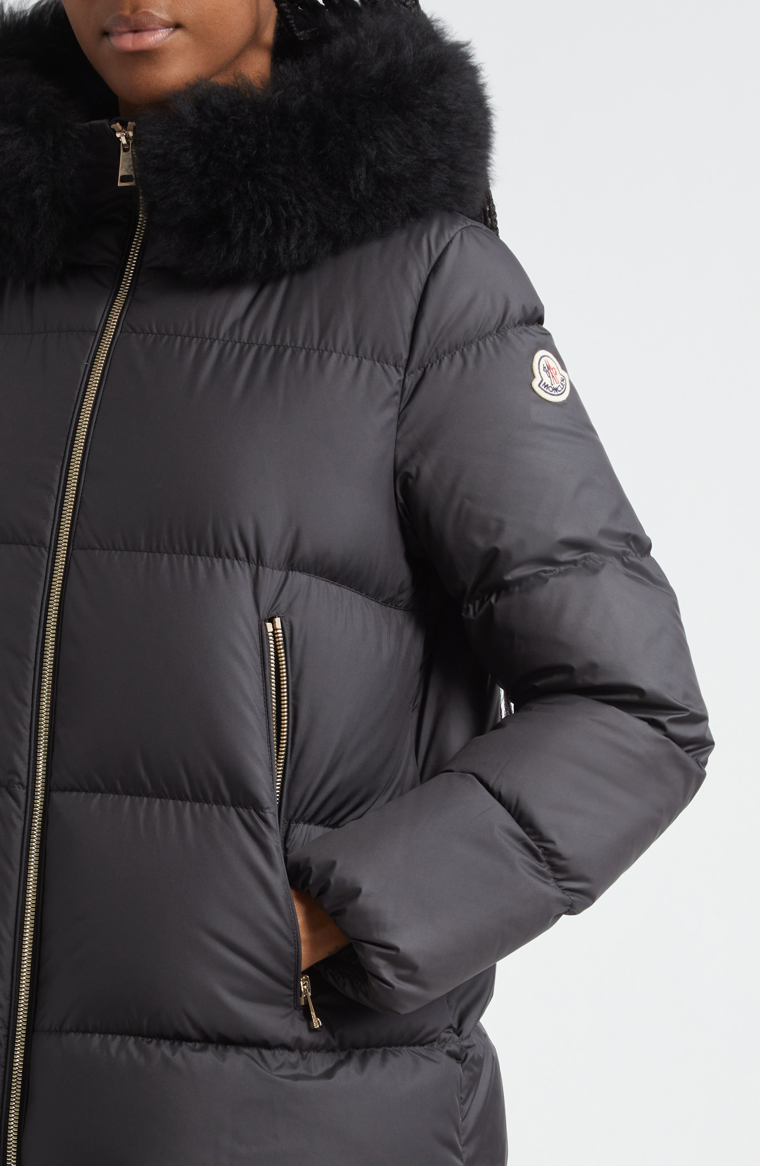Moncler Laichefur Down Hooded Jacket with Removable Genuine Shearling Trim in Black at Nordstrom - 4