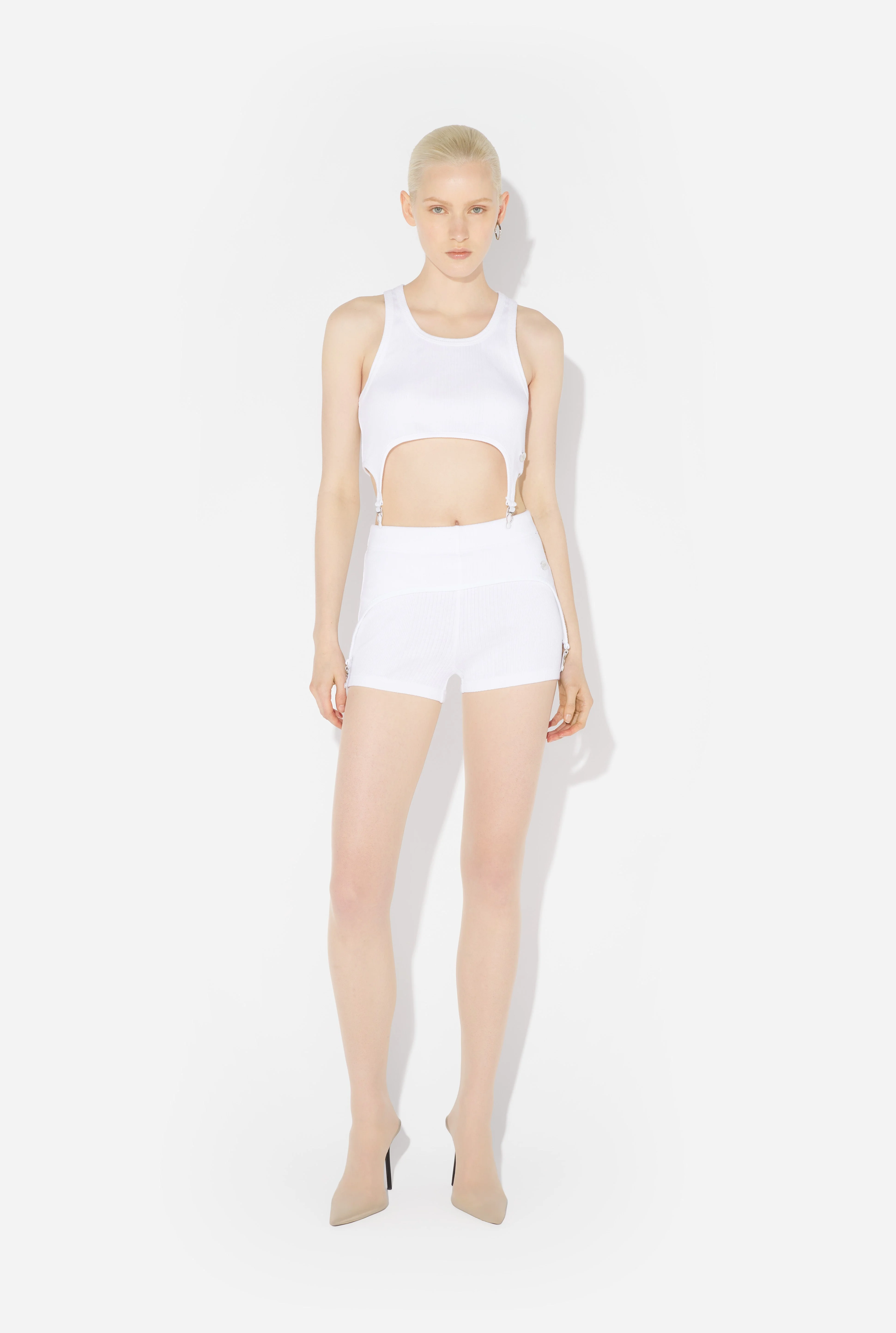 THE WHITE GARTER MINI-SHORTS - 1