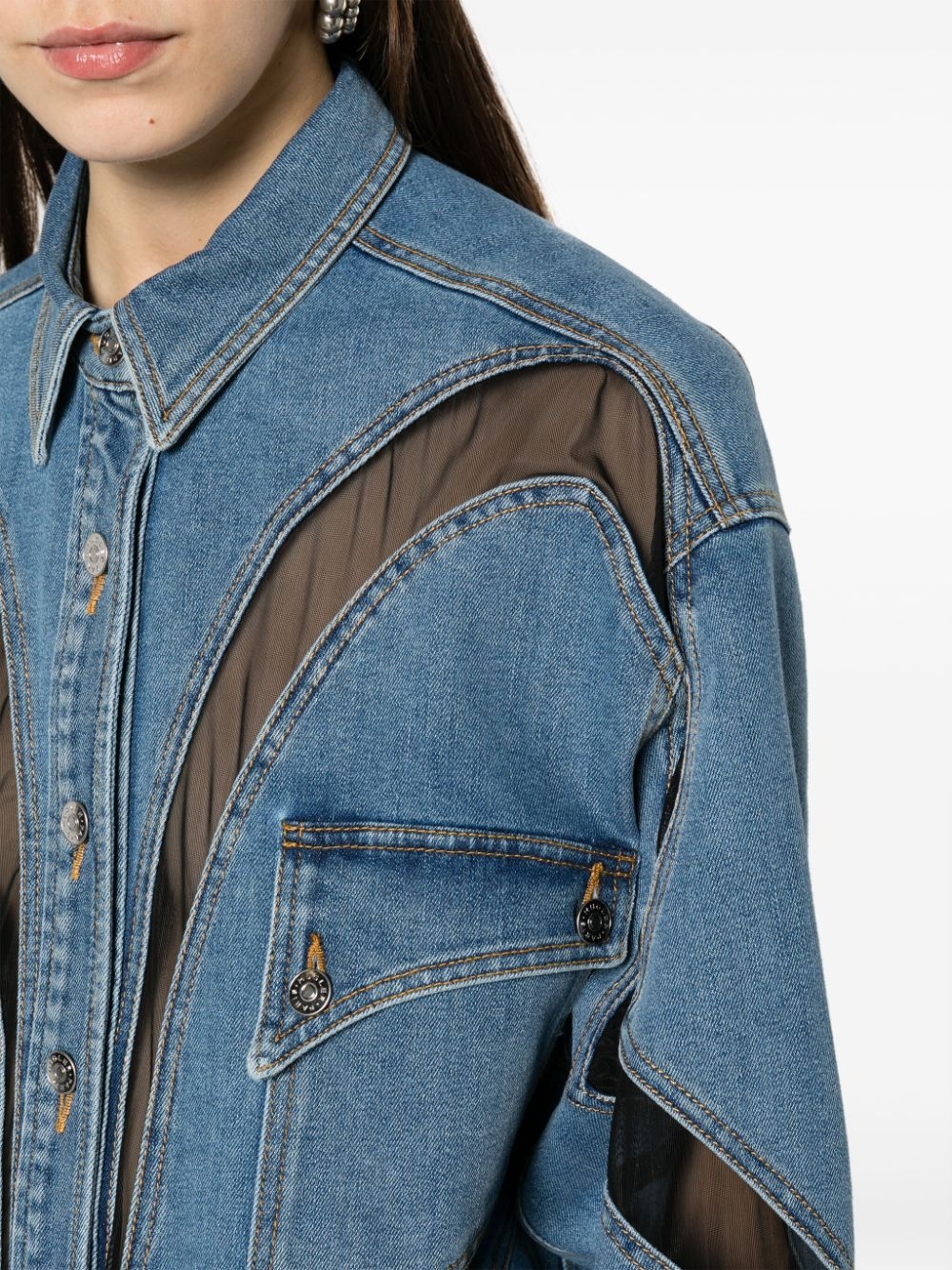 panelled denim shirt - 5