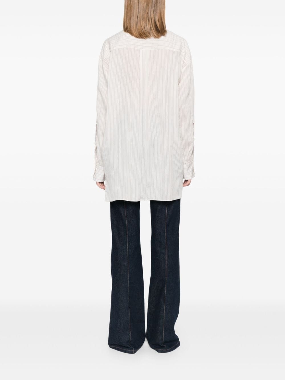 scarf-detail striped blouse - 4
