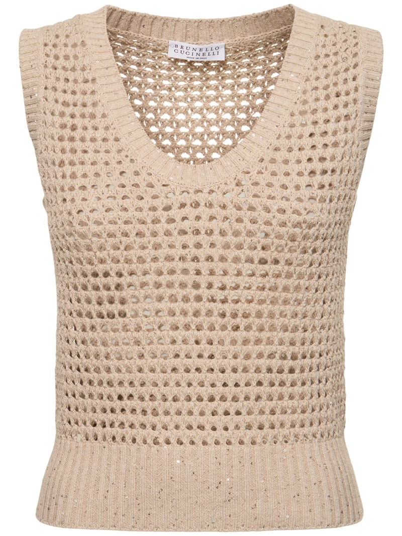 Open knit cotton blend vest - 1