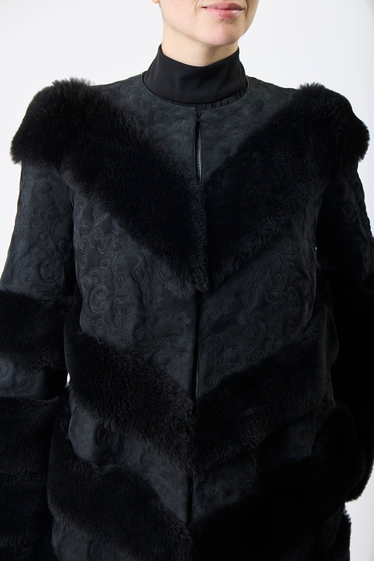 Hugh Coat in Black Suede with Shearling - 6