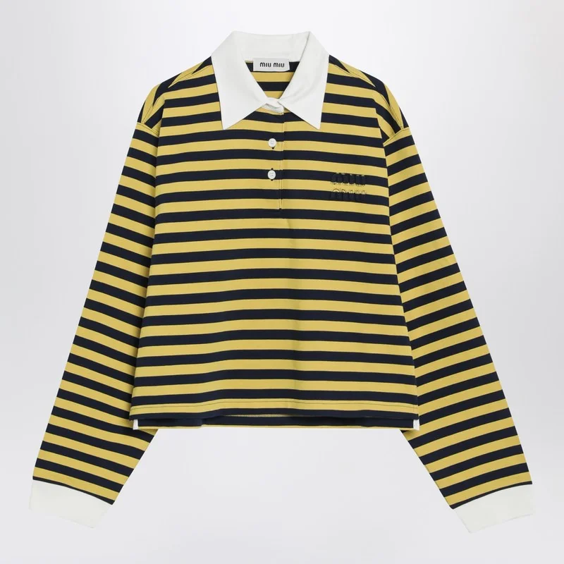 Miu Miu Blue/Yellow Striped Polo With Logo Women - 1