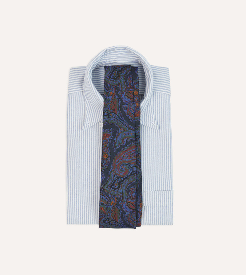 Drake's Navy Acanthus Print Silk Self Tipped Tie outlook