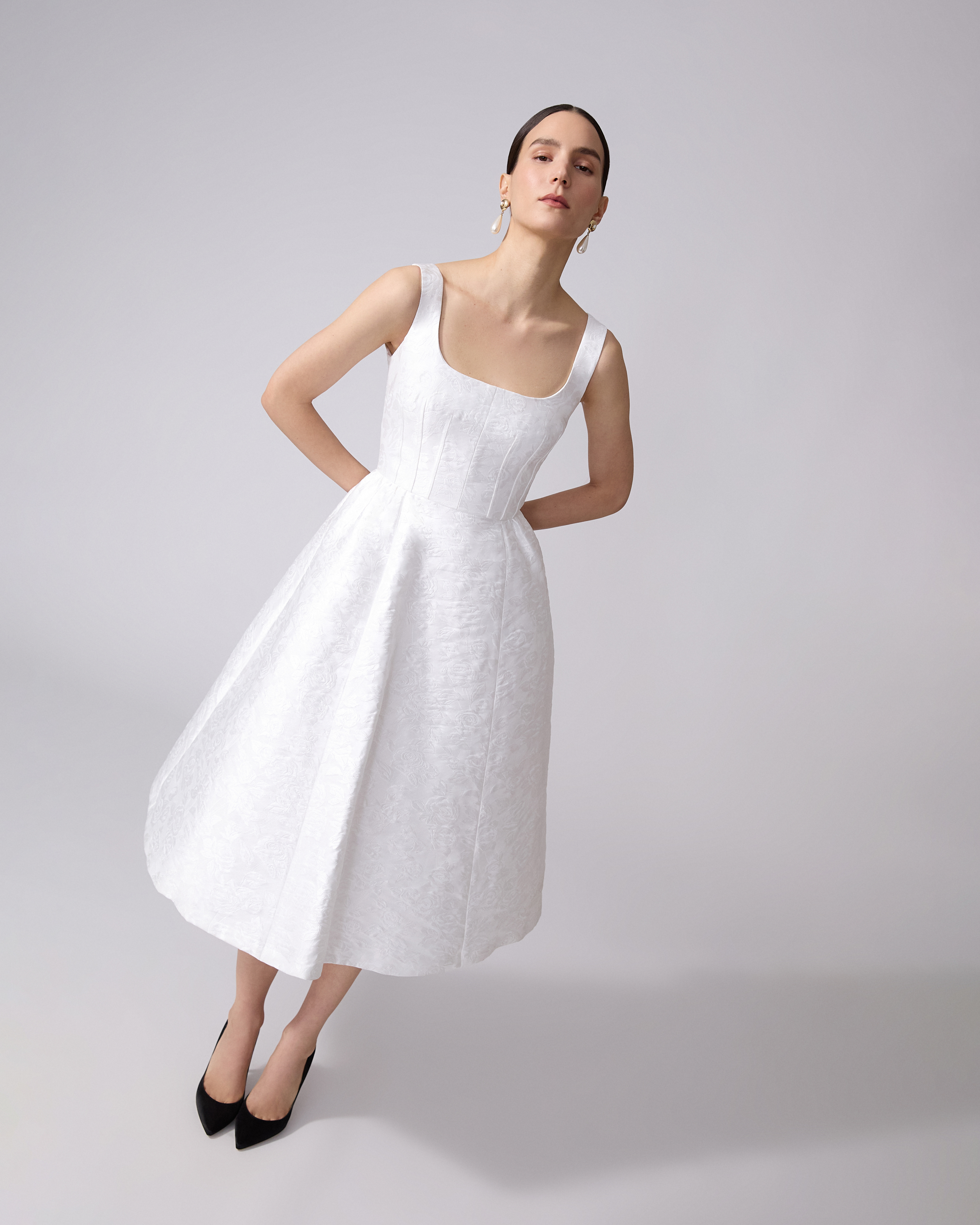 Rose Jacquard Full Midi Dress - 4