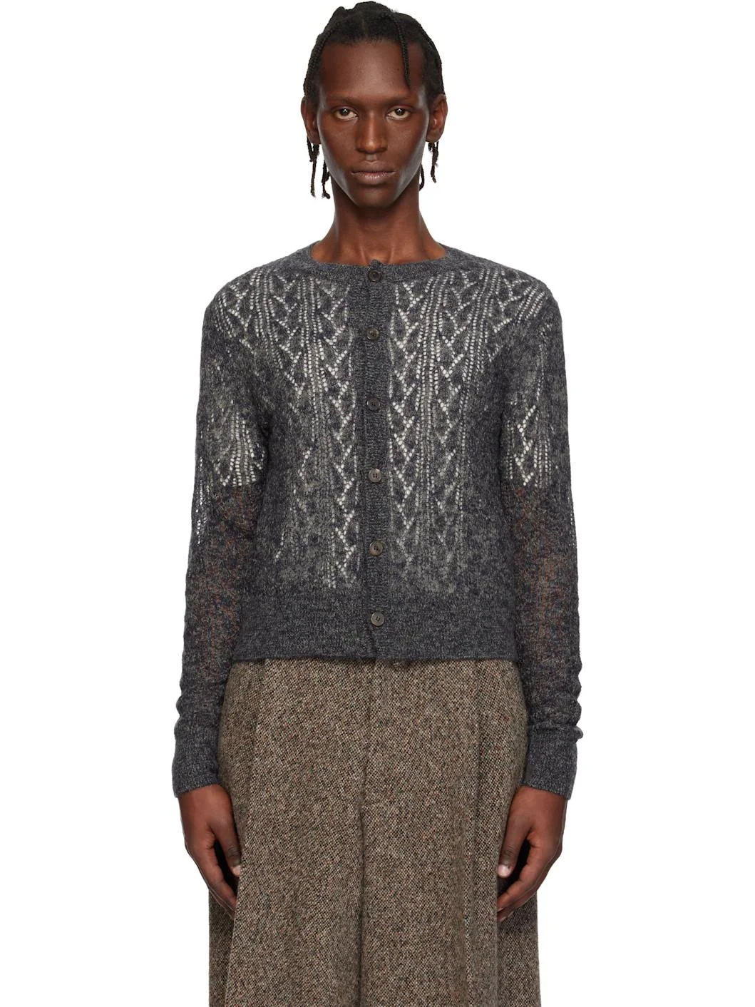 Gray Open-Knit Cardigan - 1