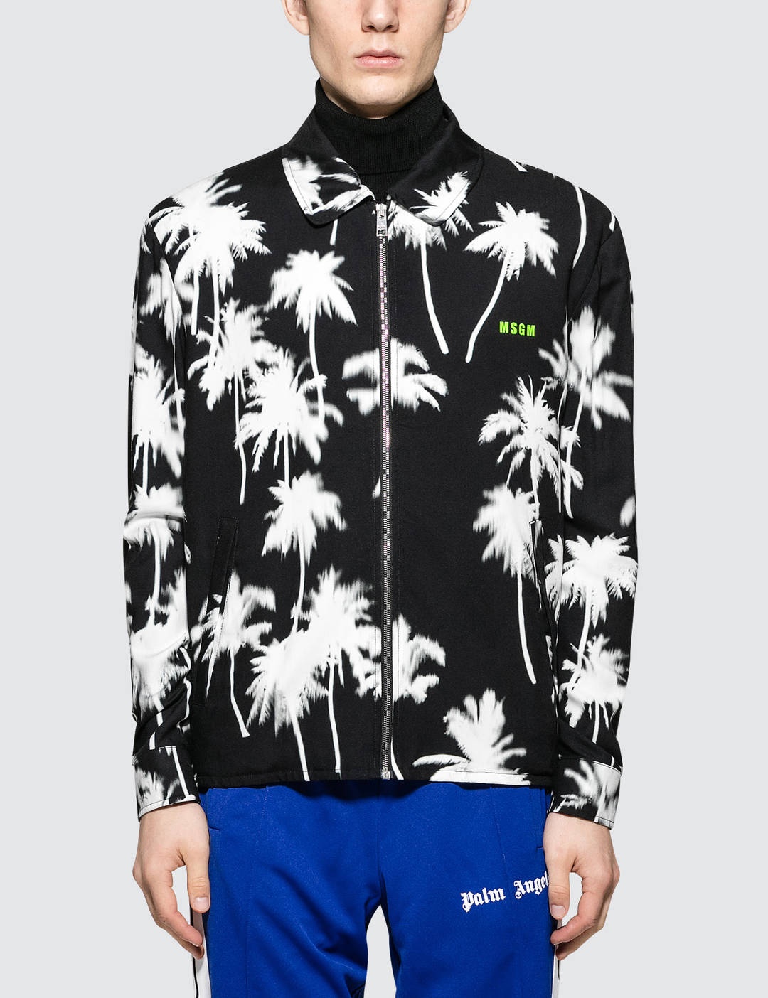 Palm Tree Print Zip Blouson Jacket - 1