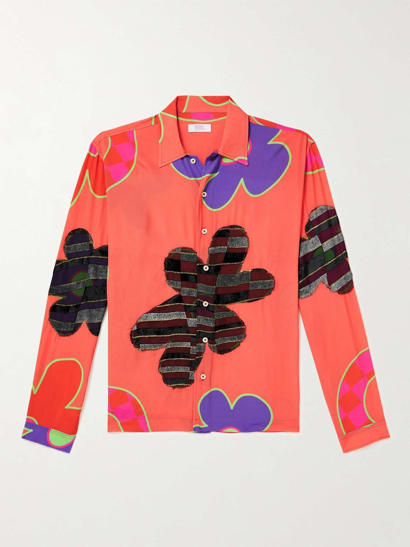 Patchwork Floral-Print Crepe and Metallic Jacquard Shirt 1