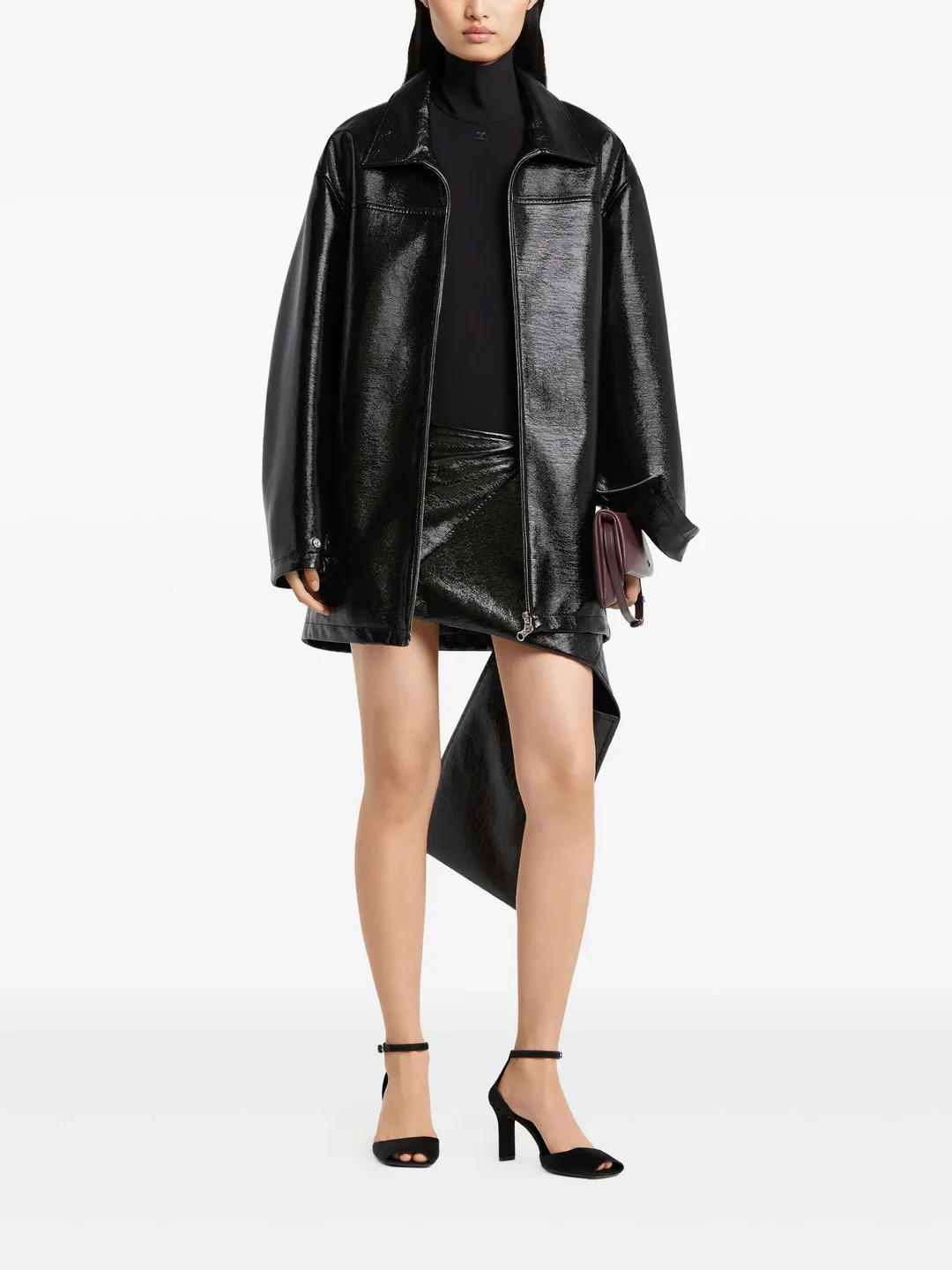 Zipped Vinyl Maxi Bomber Jacket - 2
