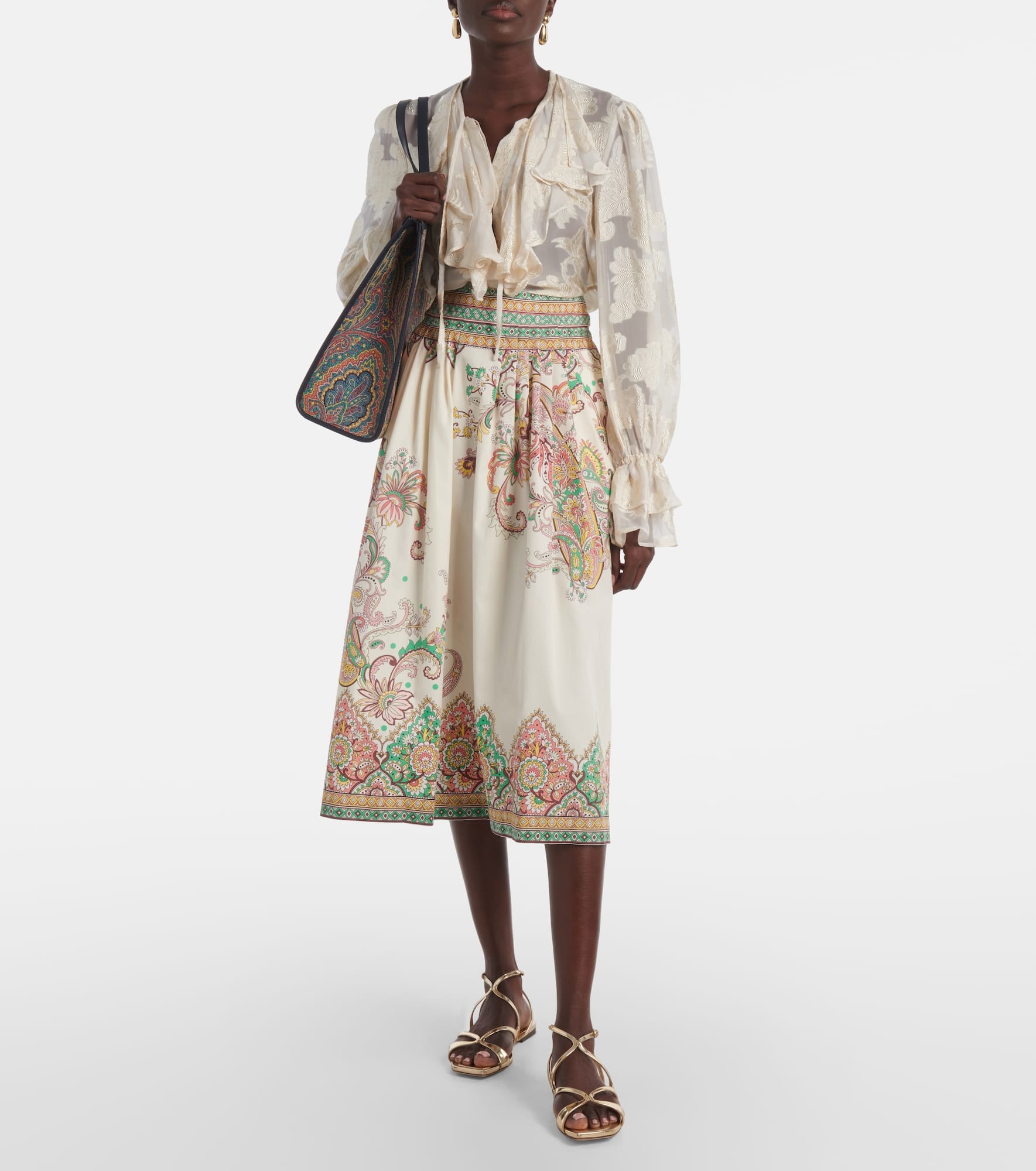 Paisley printed cotton poplin midi skirt - 2