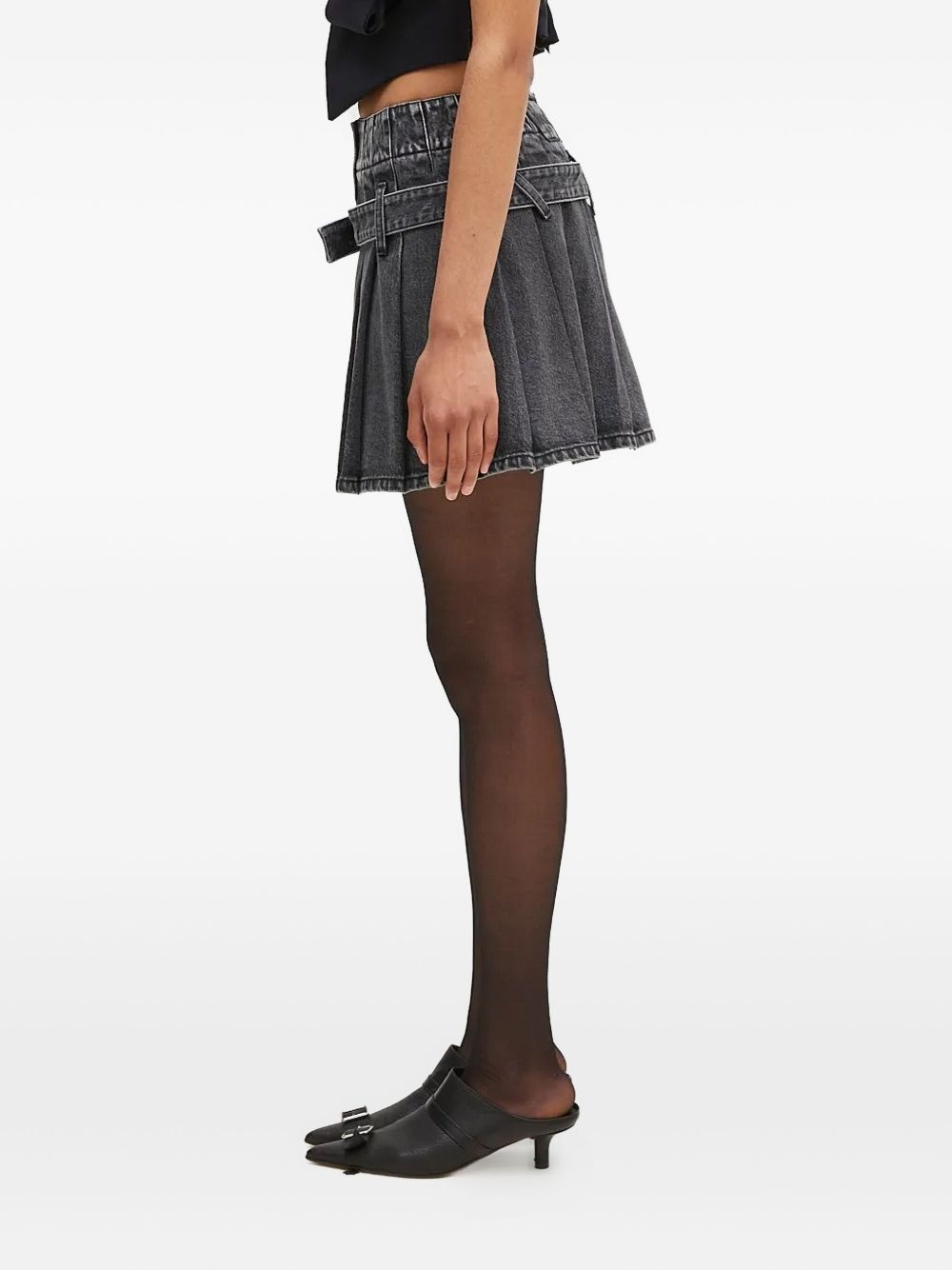 pleated belted denim skirt - 2