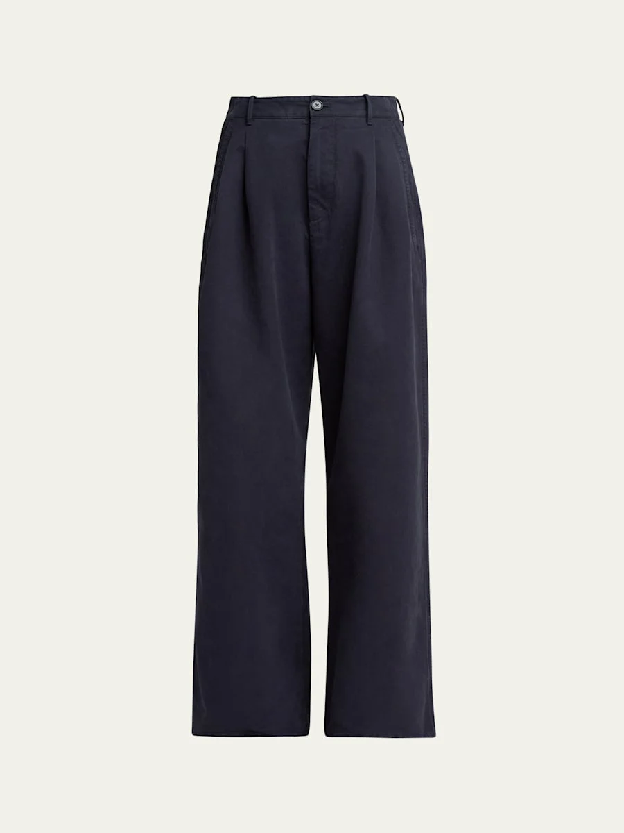Pleated Cotton Wide-Leg Trousers - 1