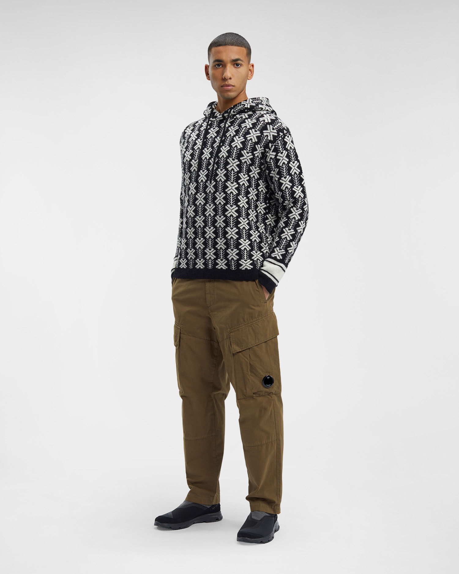Wool Jacquard Logo Hooded Knit - 6