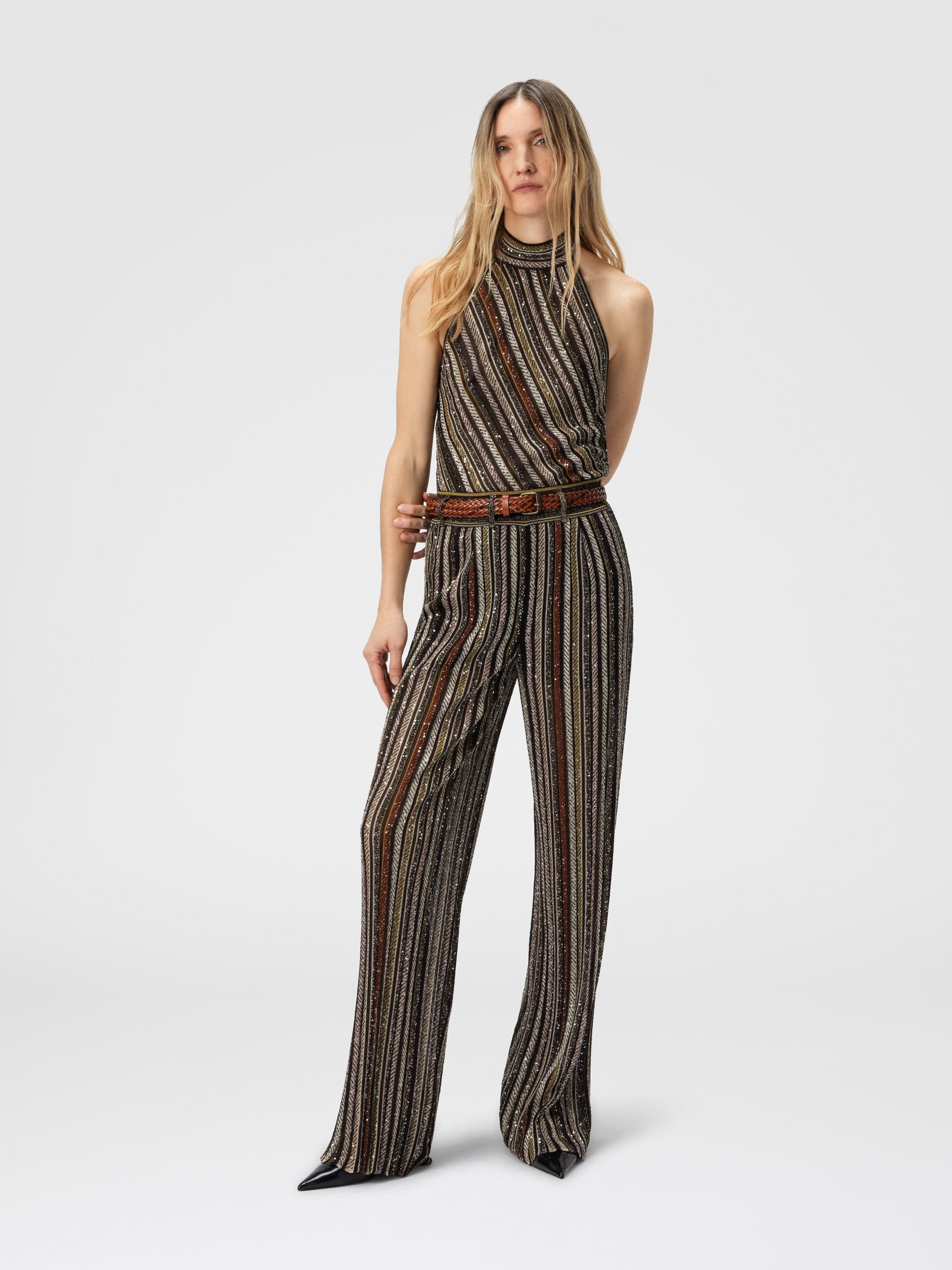 Missoni Long Pants In Herringbone Stripe Knit in Multicoloured Brown at Nordstrom - 2