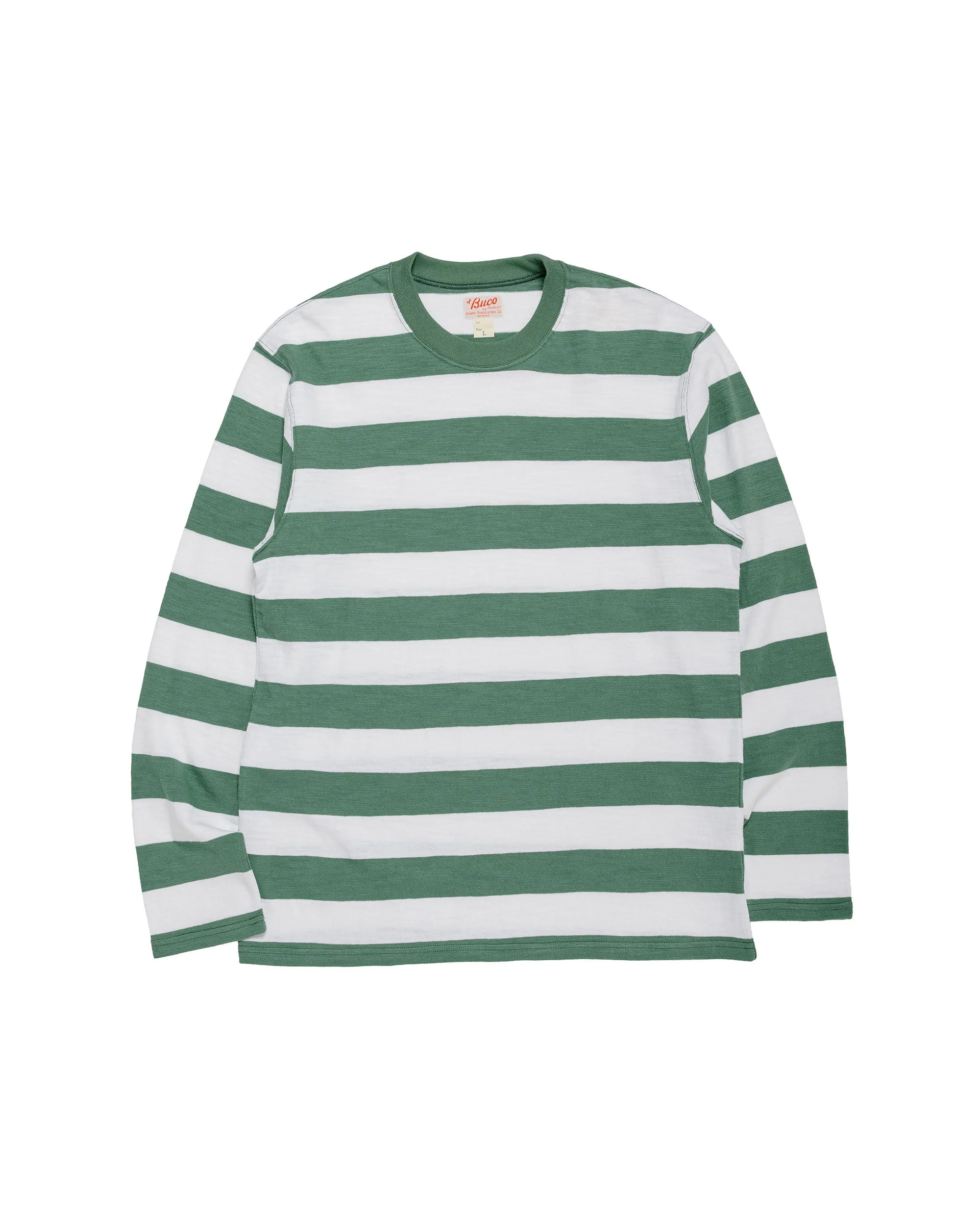 BC24001 Buco Stripe Tee L/S White/Green - 1