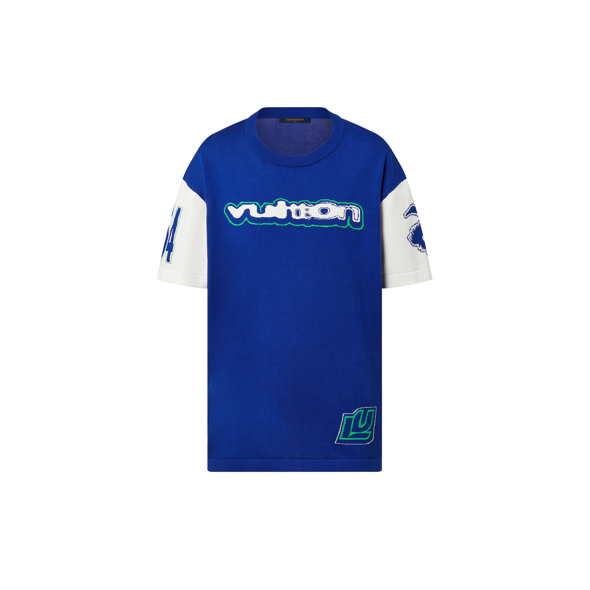 Short-Sleeved Cotton Intarsia Crewneck - 1