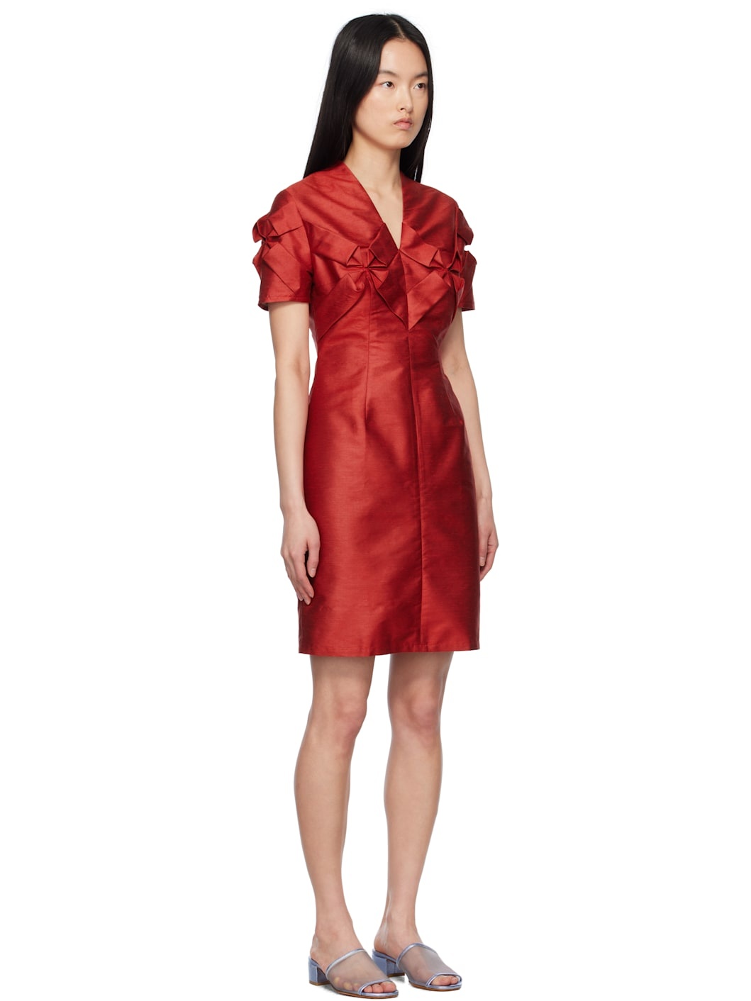 Red Smocked Flower Minidress - 2
