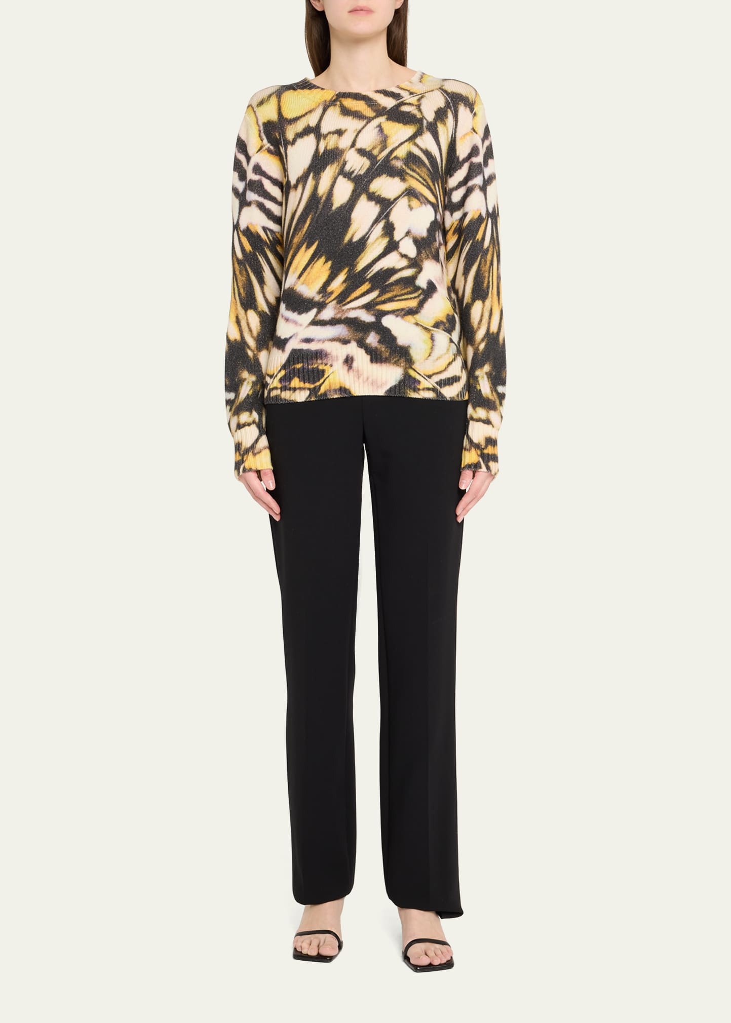 Butterfly Print Wool Crewneck Sweater - 2