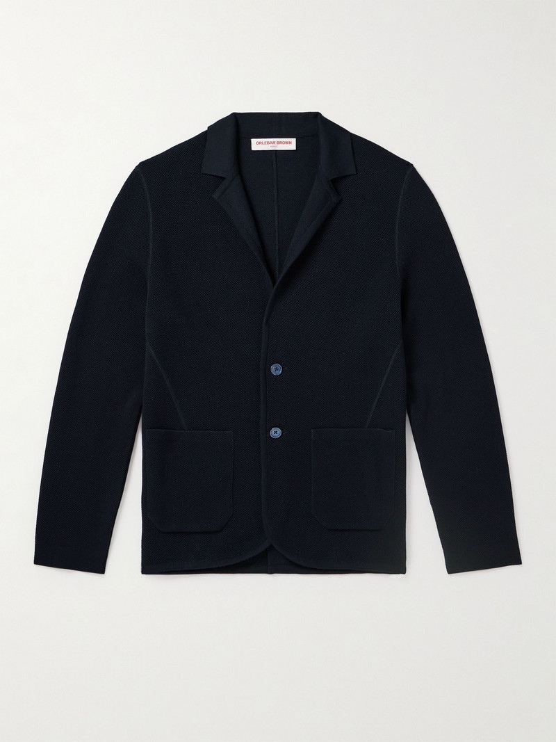 Rainer Merino Wool-Piqué Cardigan Navy 1