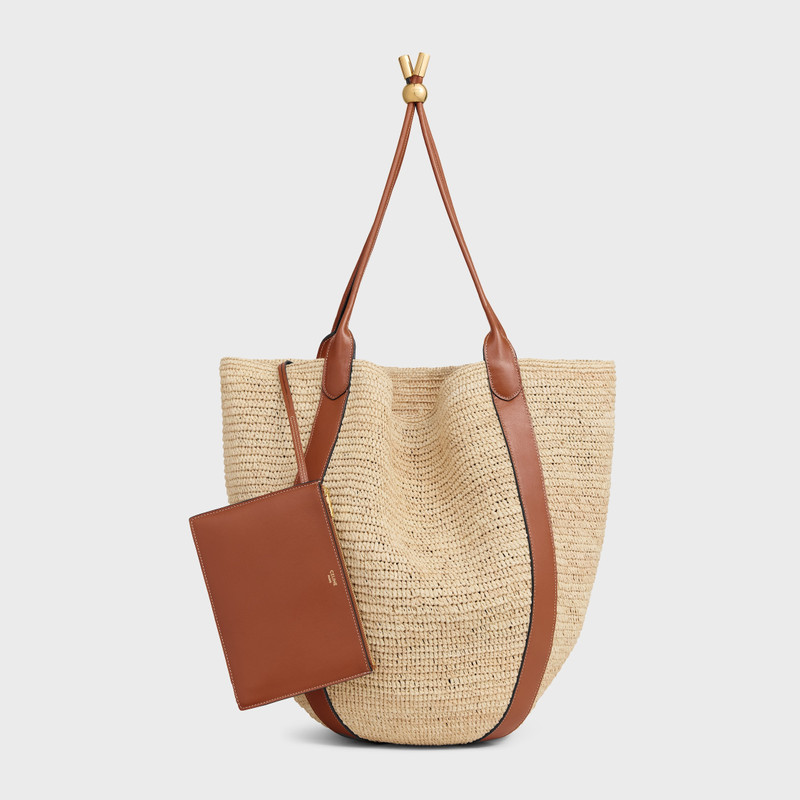 LARGE DROP BUCKET BAG IN RAFFIA AND CALFSKIN 5