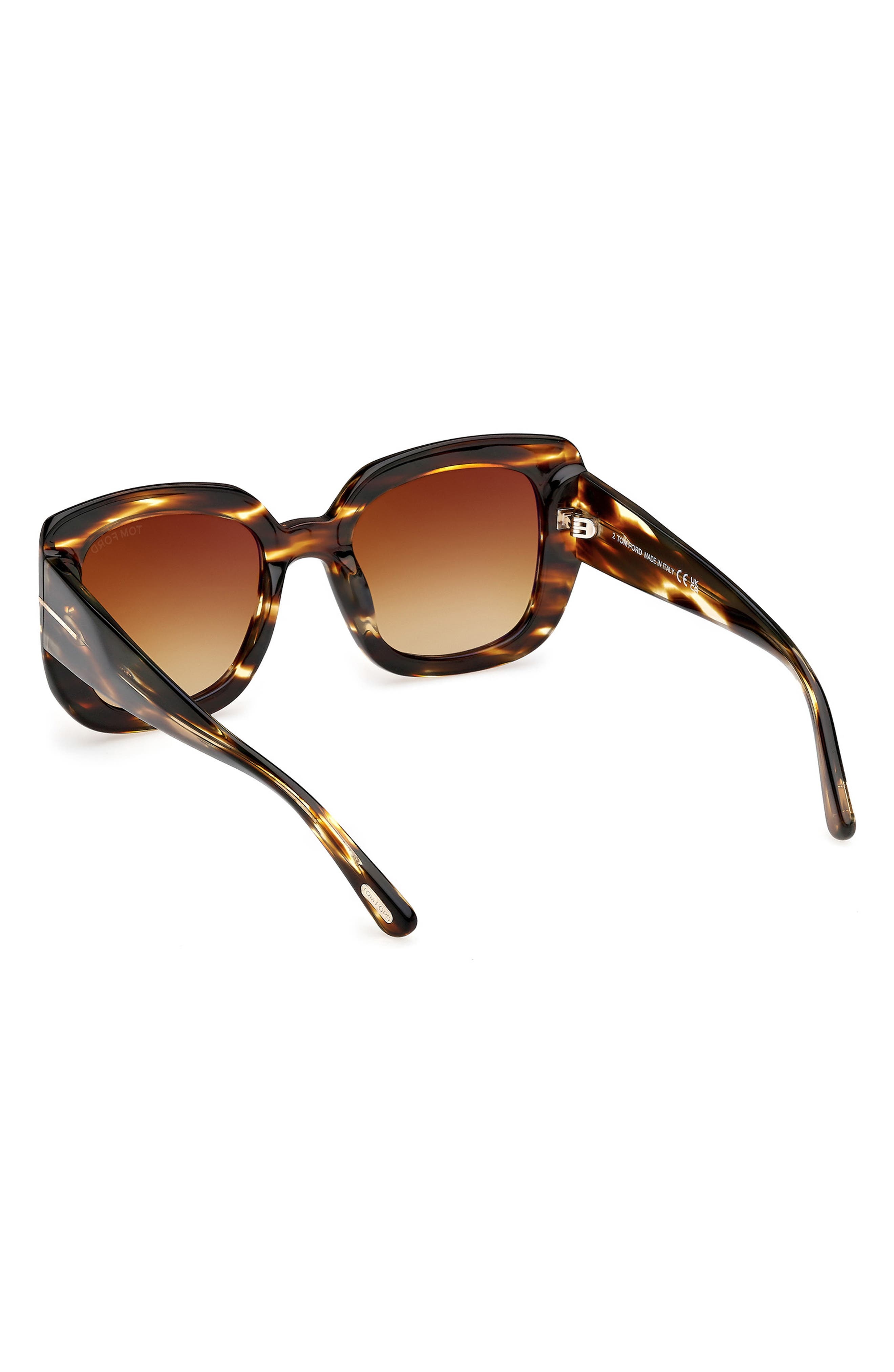 TOM FORD Carla 52mm Square Sunglasses in Shiny Brown Striped Honey at Nordstrom - 4