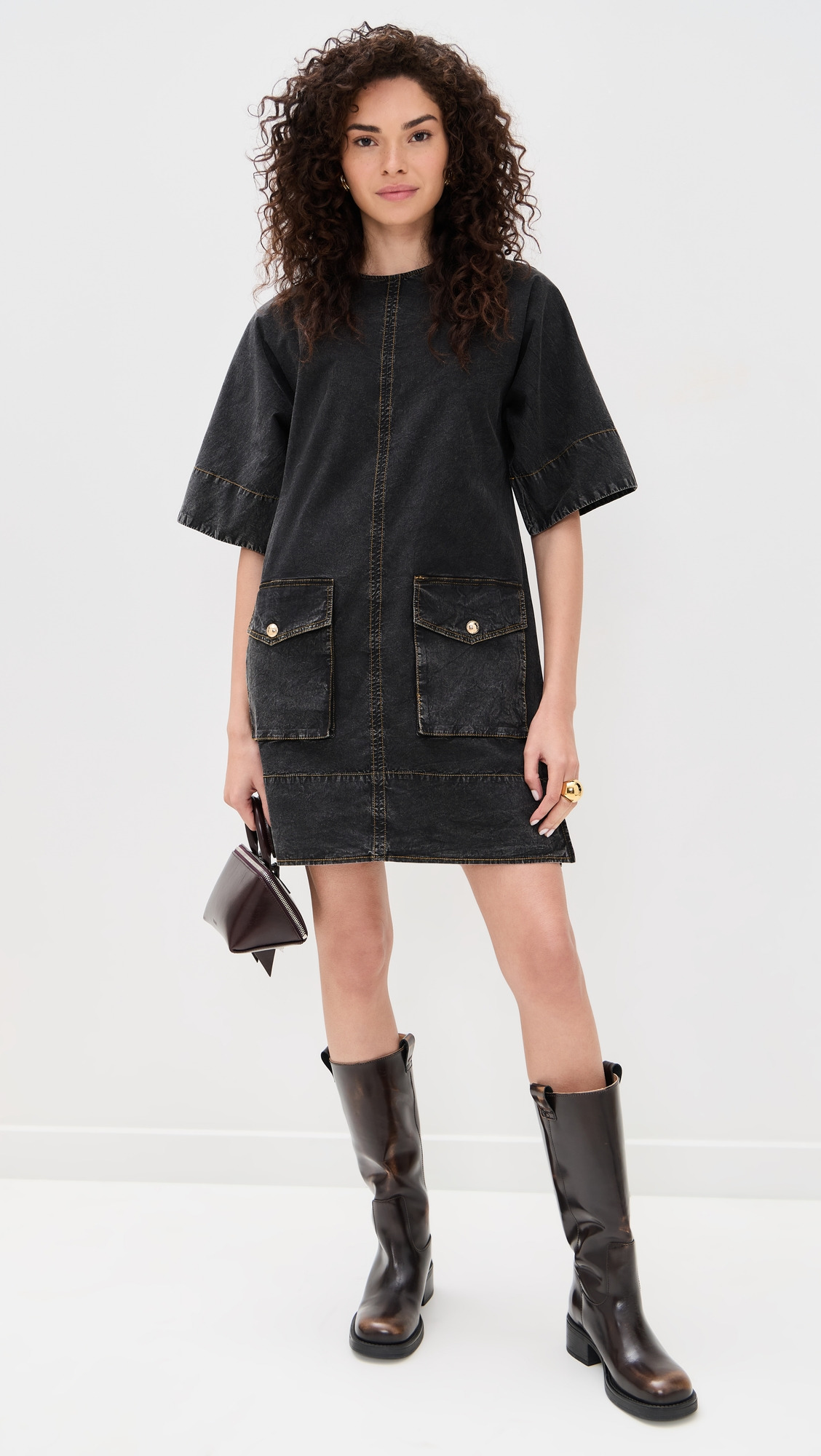 Washed Stretch Cotton Boxy Kimono Mini Dress - 4