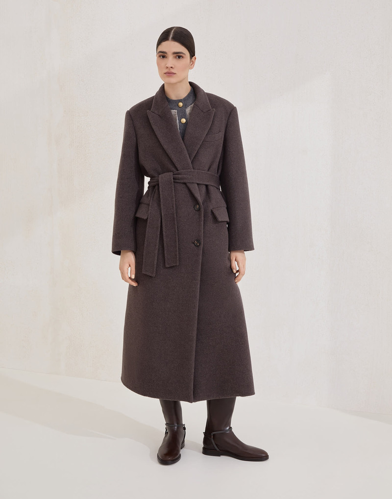 Hand-crafted coat in virgin wool and cashmere double cloth with monili 1