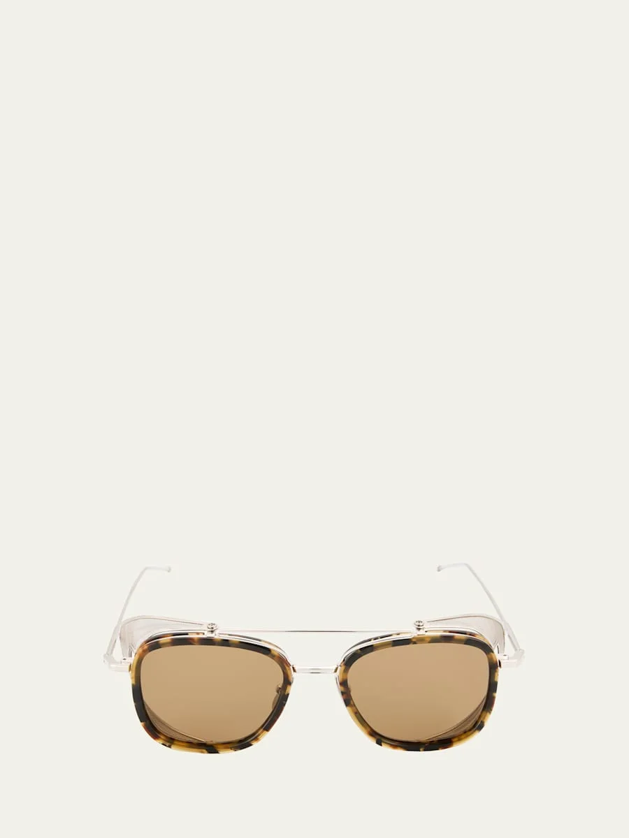 Men's Acetate and Titanium Rectangle Sunglasses with Side Shields - 1