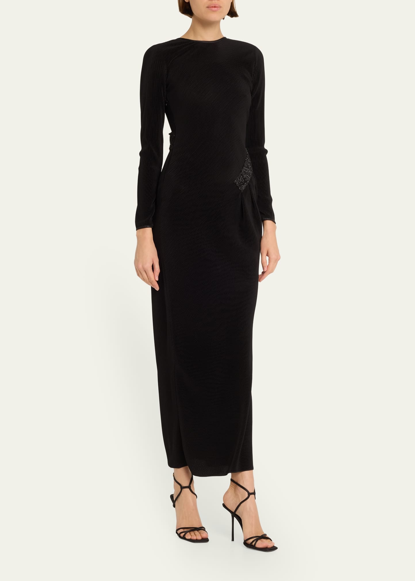 Plisse Jersey Gown with Beaded Hip Detail - 4