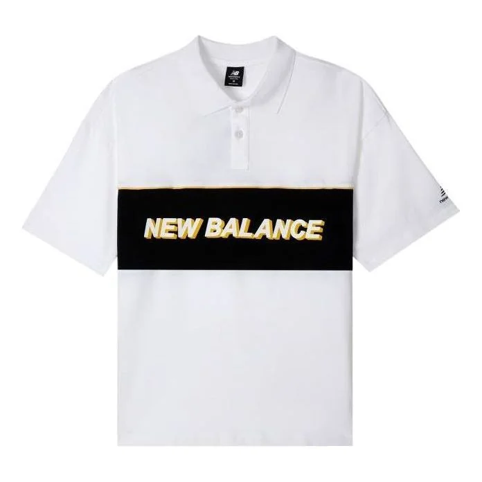 새로운 균형 로고 인쇄 폴로 티셔츠 'White Black' AMT12376-WT - 1