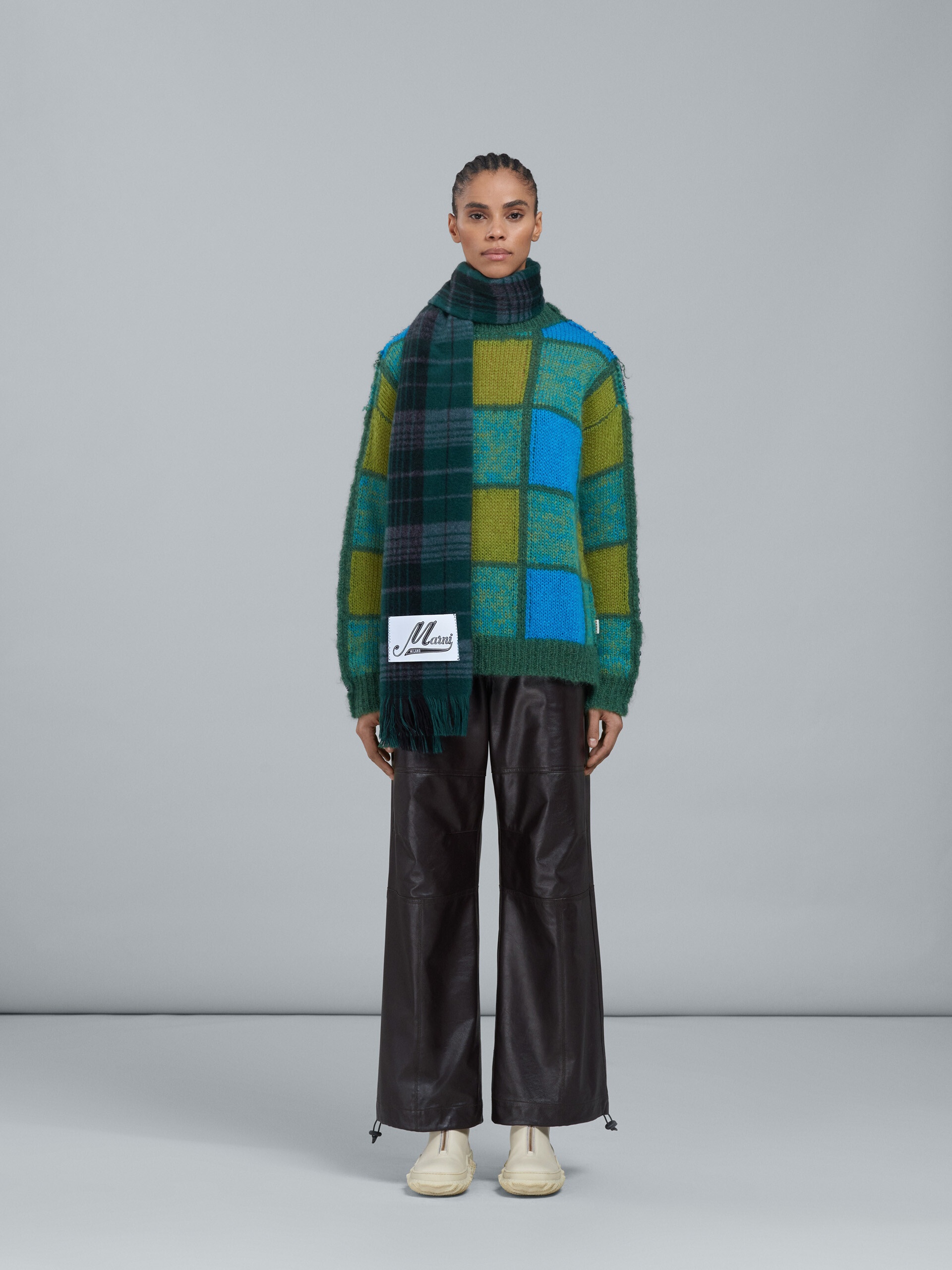 GREEN CHECK WOOL SCARF - 2