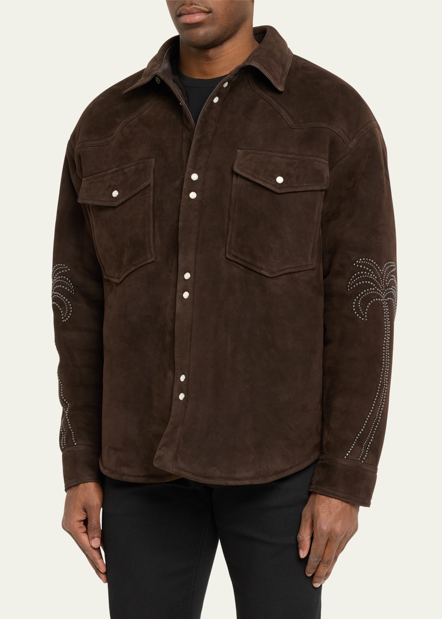 Men's Suede Palm Stud Outline Overshirt - 4