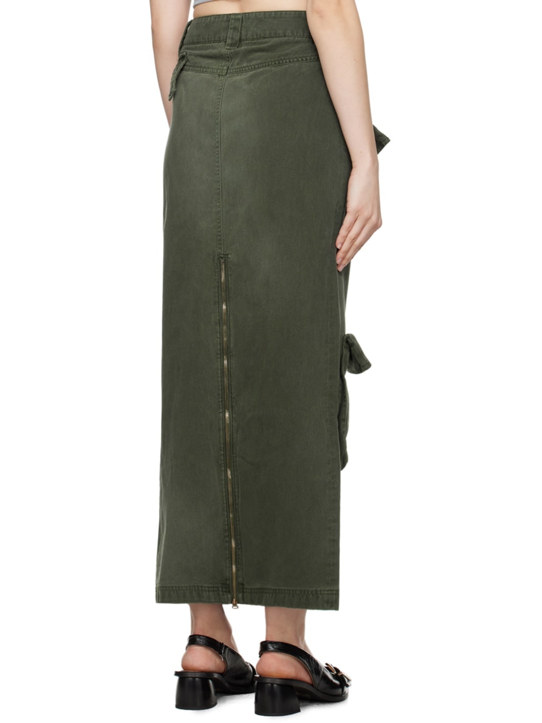 Green Cargo Denim Maxi Skirt - 3