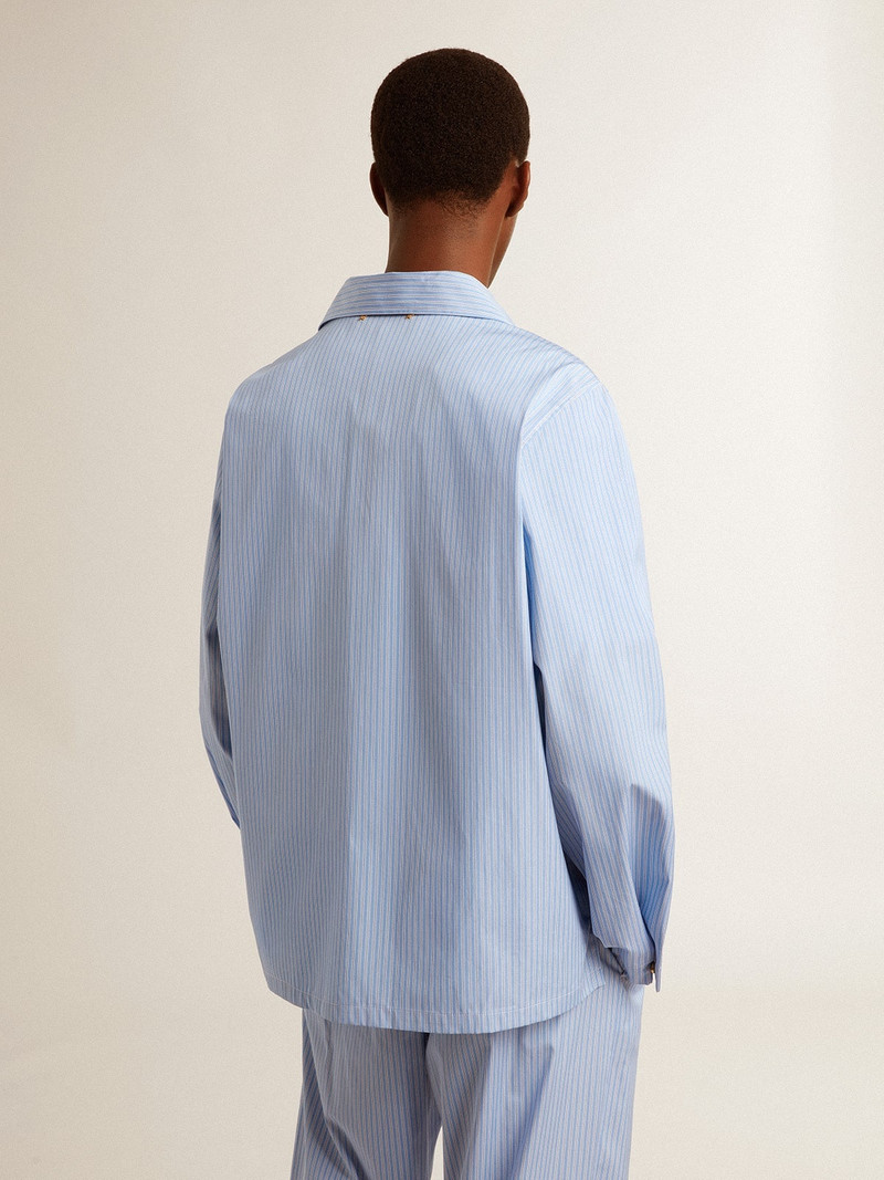 Men's shirt in white and blue striped cotton poplin 4