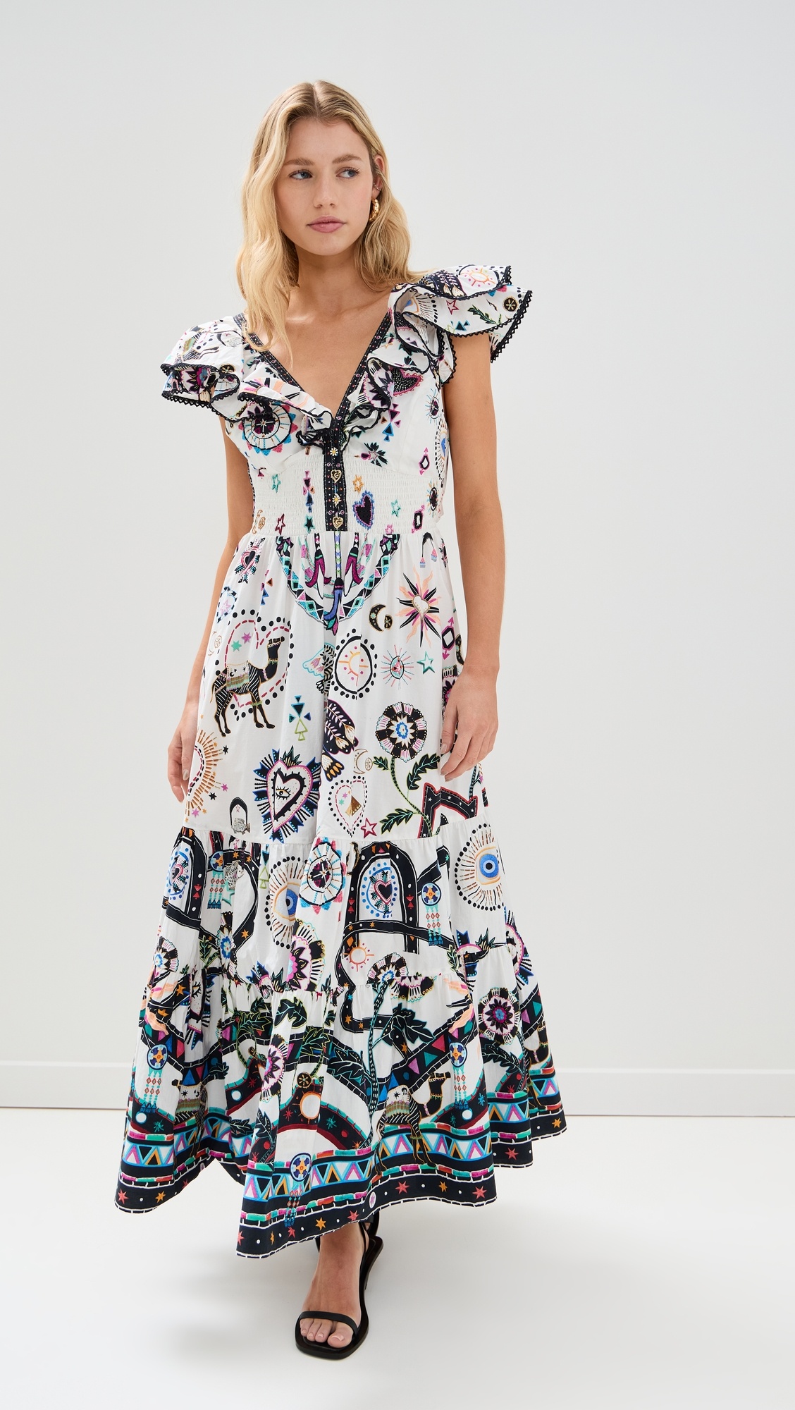 Tiered Dress With Neck Frill - 4