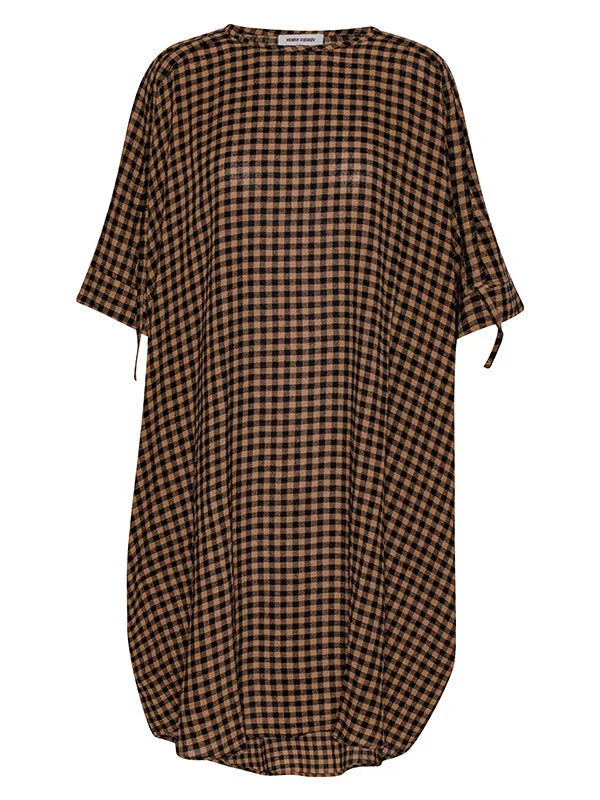 RENEW DRESS - BEIGE BLACK CHECKS - 1