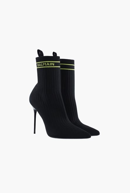 Black and lime green stretch knit Skye ankle boots - 2