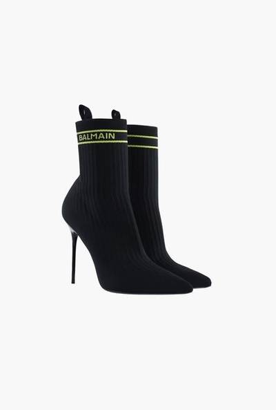 Balmain Black and lime green stretch knit Skye ankle boots outlook