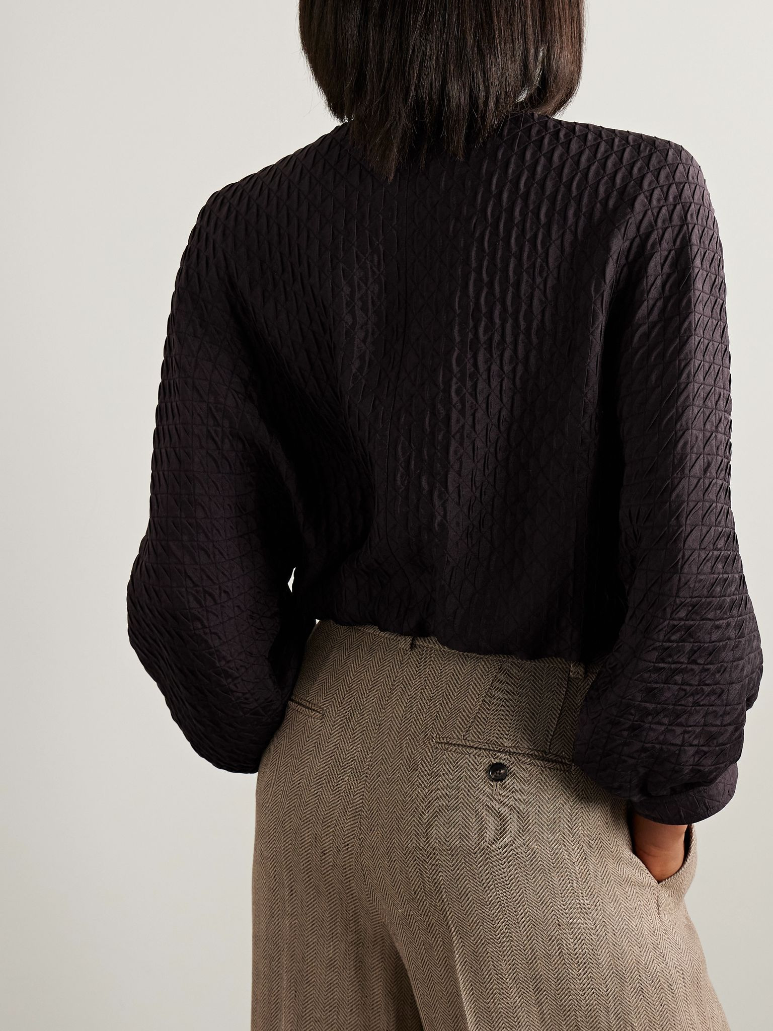 Cropped quilted silk-cloqué jacket Brown - 3