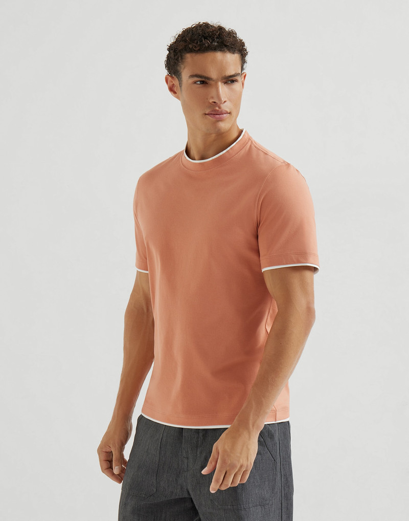 Cotton jersey crew neck T-shirt with faux-layering 2