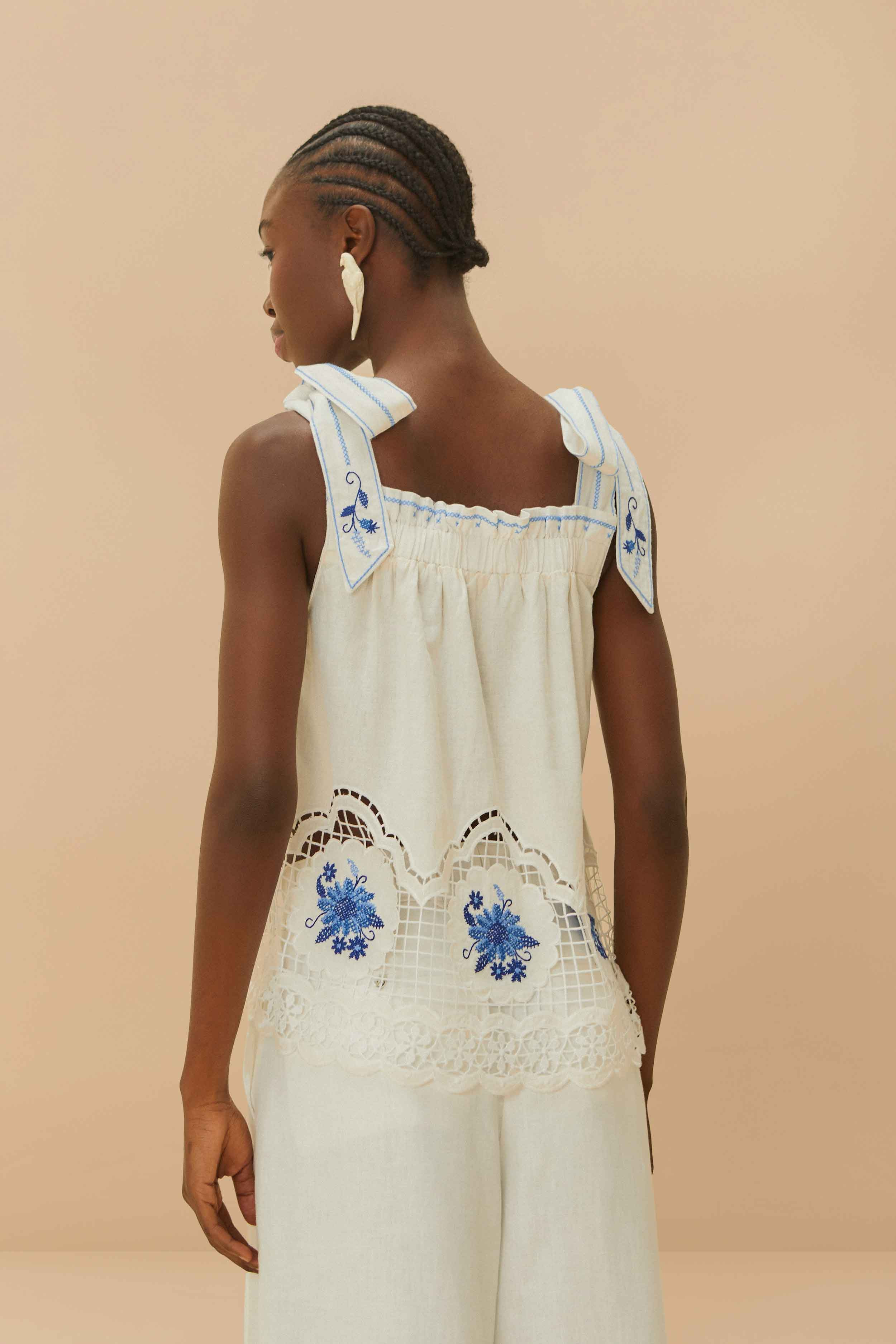 White Daisy Embroidery Lenzing™ Ecovero™ Euroflax™ Blouse - 4