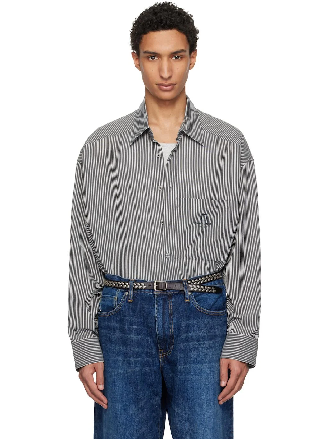 Black Stripe Over Size Shirt - 1
