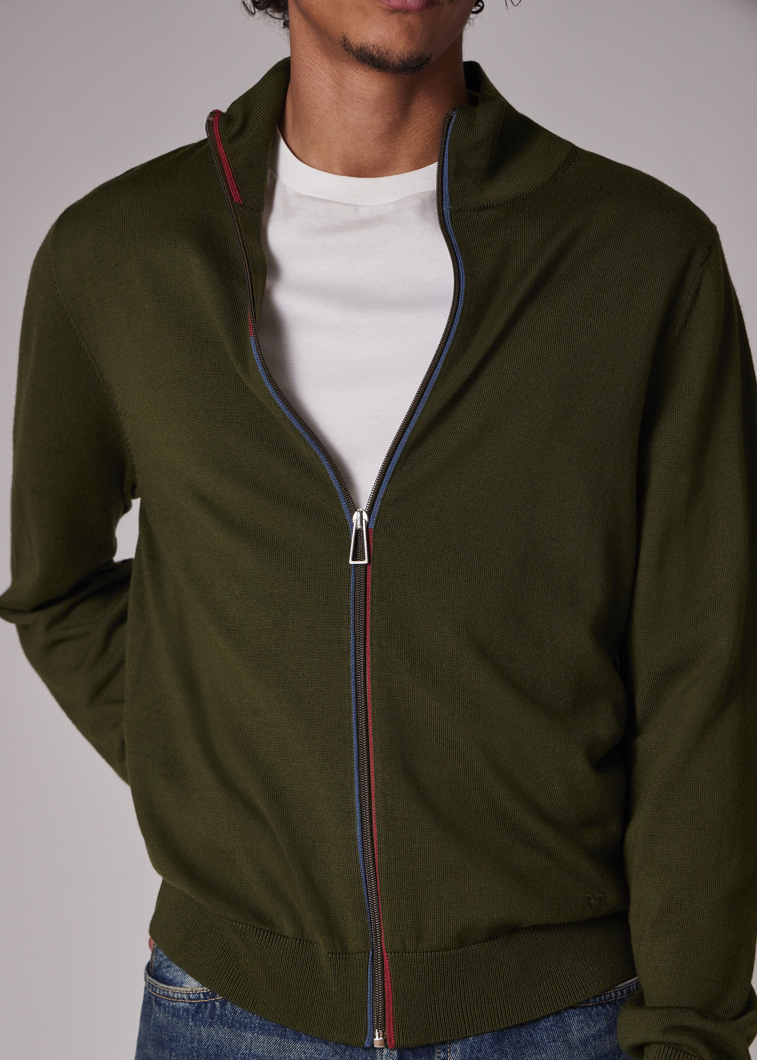 Khaki Merino Wool Zip Cardigan - 4