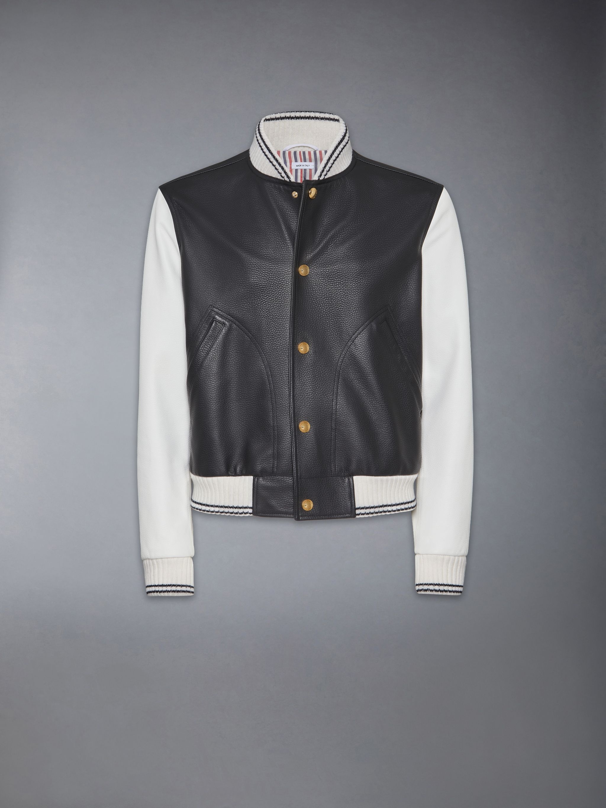 Lamb Grained Leather Contrast Topstitching Blouson Jacket - 5