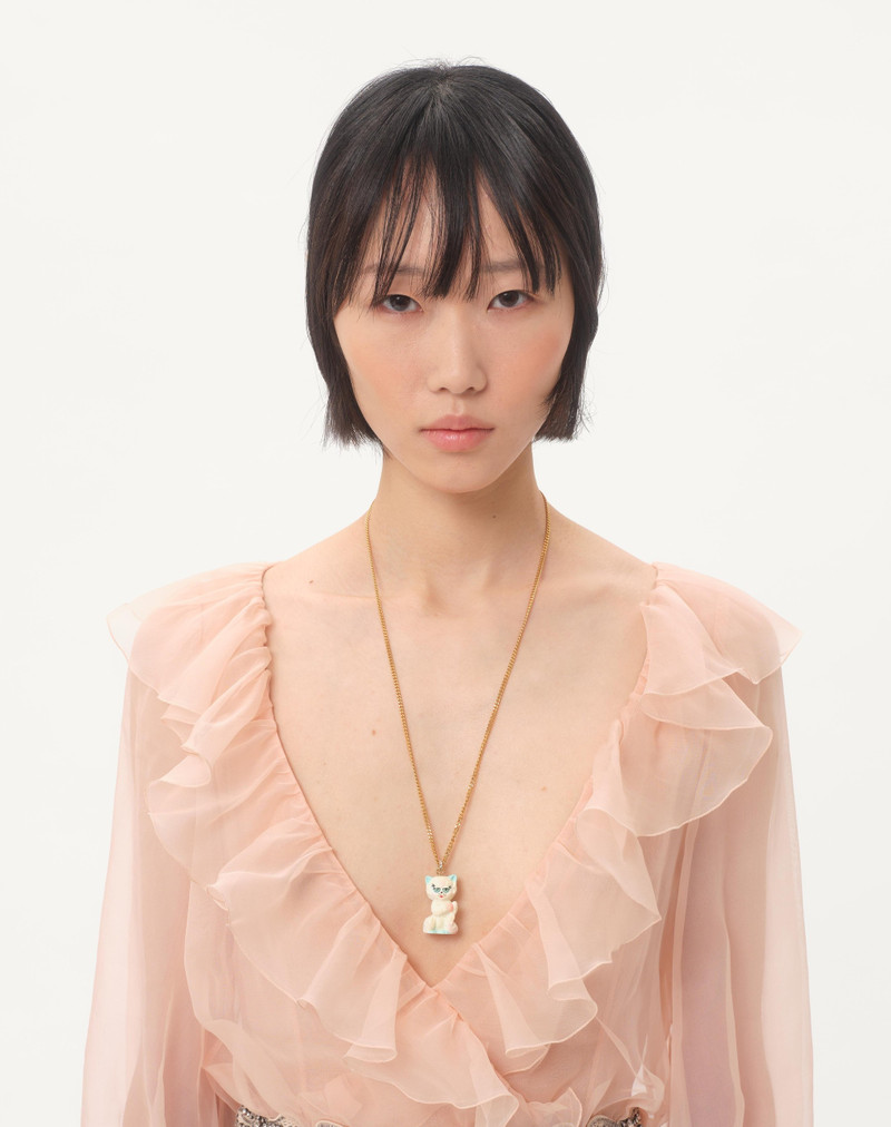 Valentino LE CHAT DE LA MAISON NECKLACE IN METAL, NYLON AND SWAROVSKI® CRYSTALS outlook