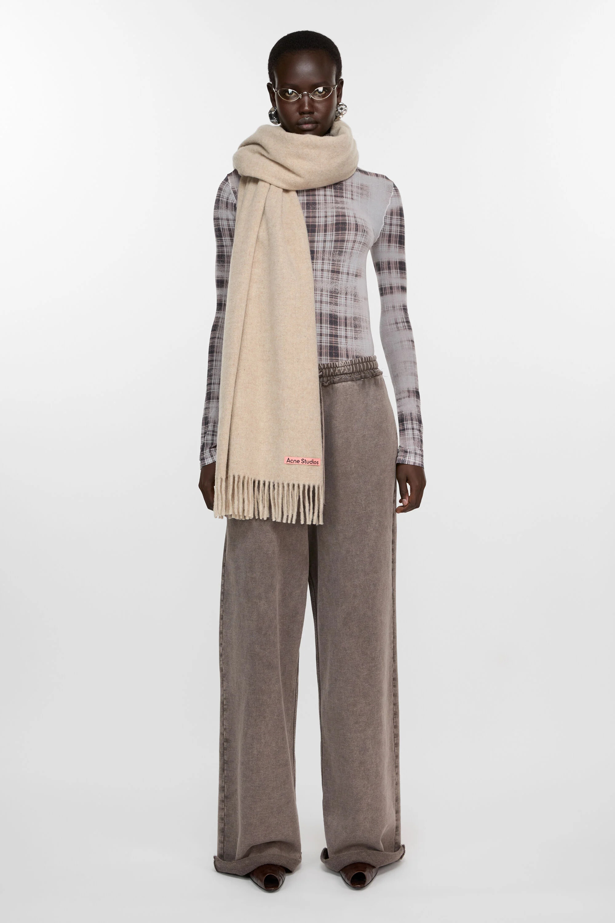 Fringe wool scarf - oversized - Oatmeal melange - 2