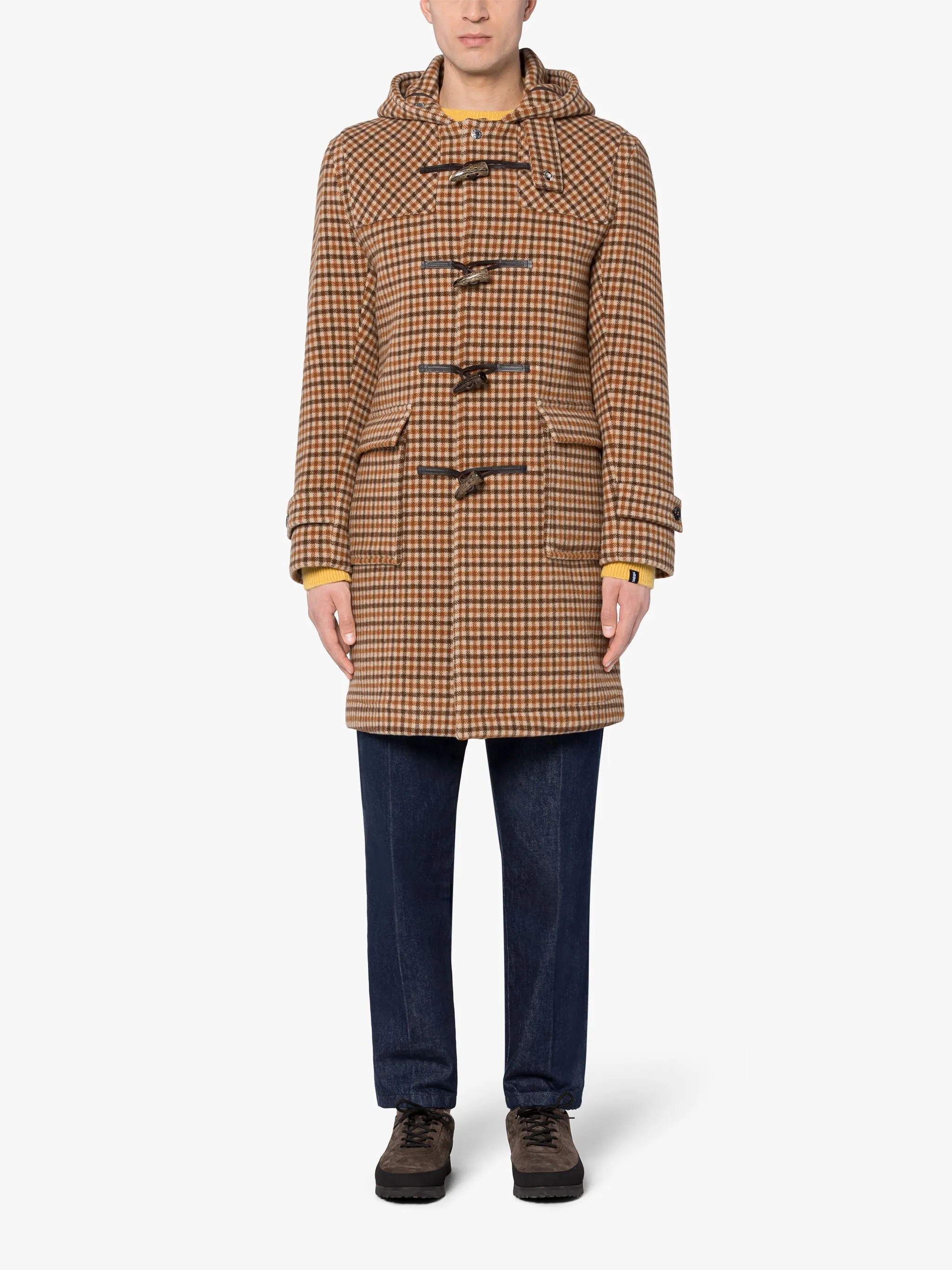 WEIR BROWN CHECK WOOL DUFFLE COAT - 2